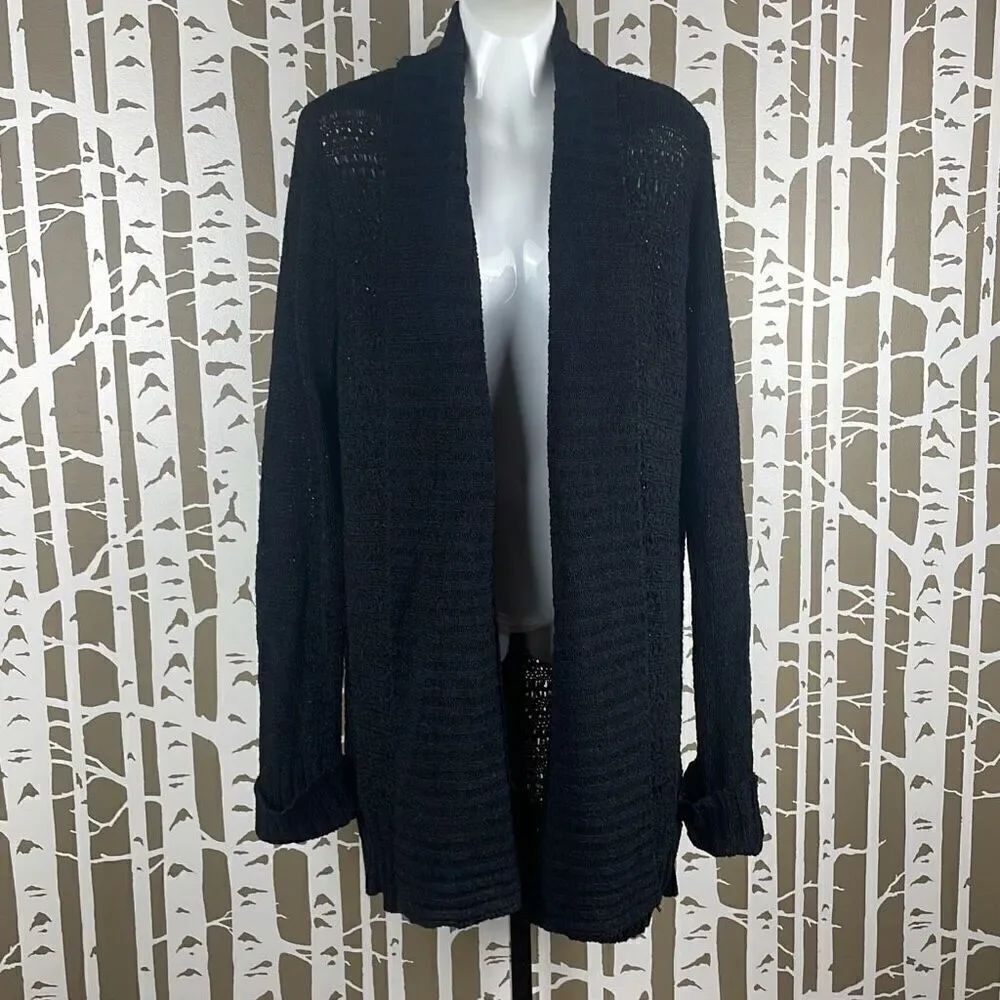 Venue Ribbon Knit Open Front Longline Cardigan Sweater 1X